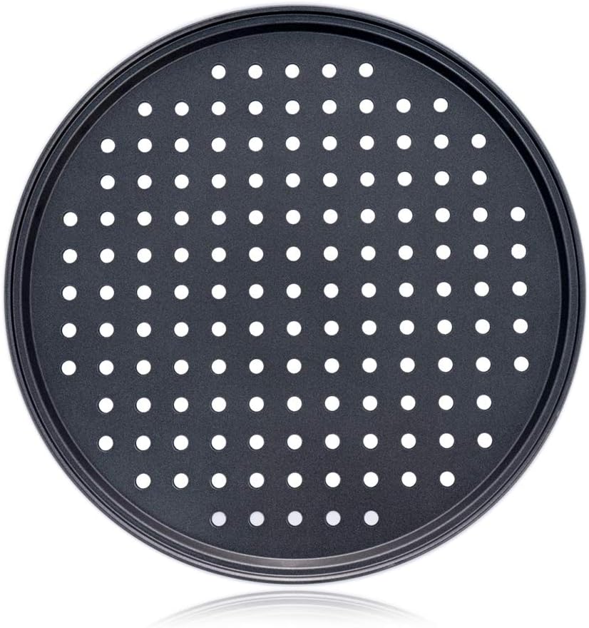 Pizza Pan With Holes, 2 Pack Carbon Steel Perforated Non-Stick Tray Tool Crispy 12inch Round for Home Kitchen