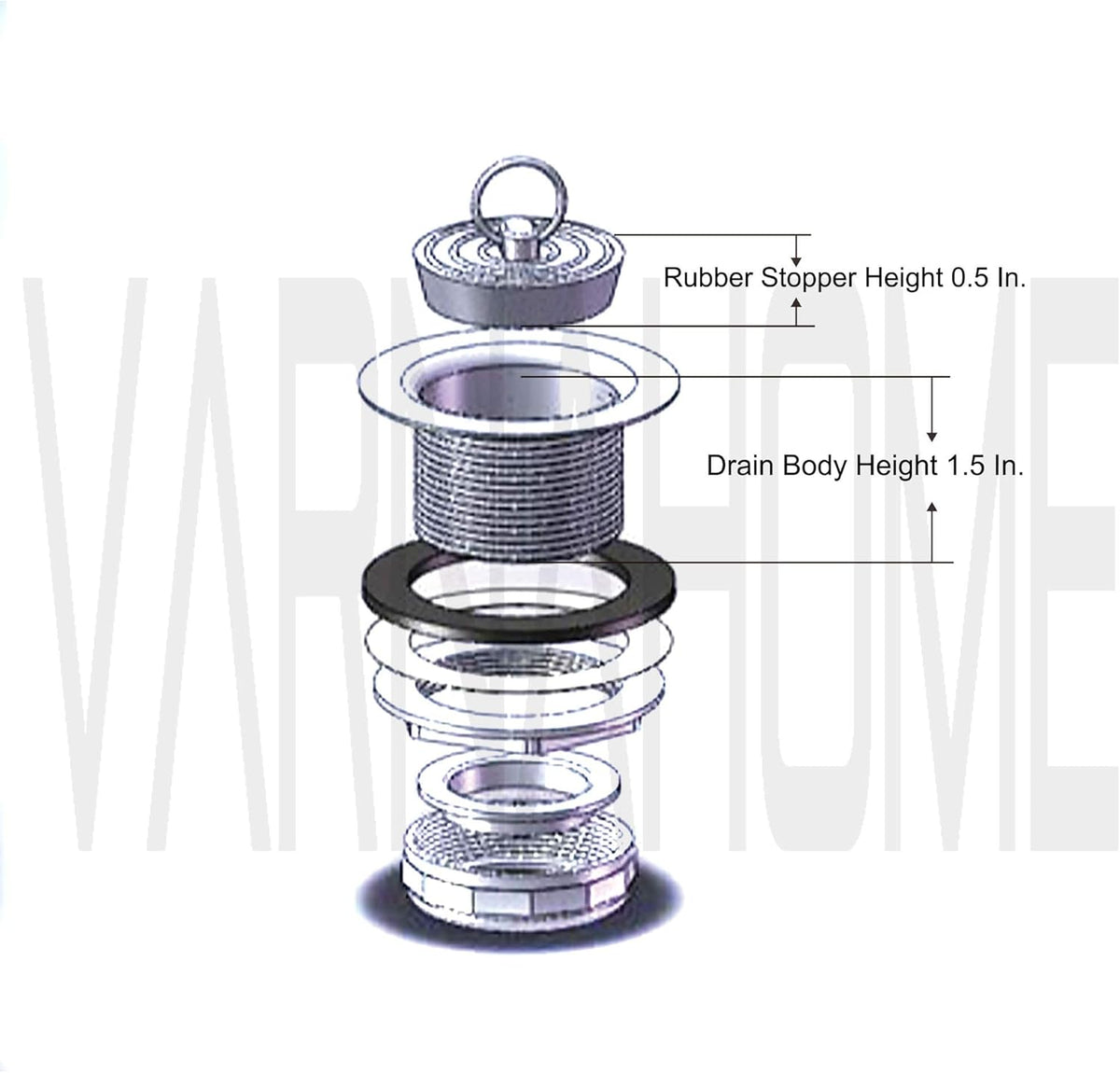 Stainless Steel Bath Tub Drain Assembly W/Wash Tray Plug for Bathtub or RV Mobile Showers