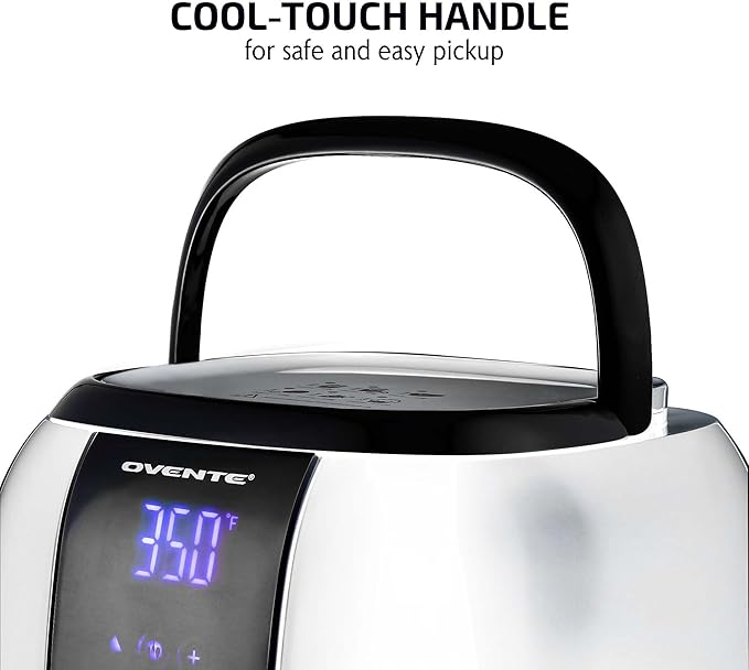 OVENTE Compact Air Fryer, 3.2 Quart Electric Hot Cooker with 1400W Power, Digital LED Touch Screen, Auto Shutoff, Dishwasher Safe Non-Stick Basket, Perfect for Healthy & Oilless Food, White FAD61302W