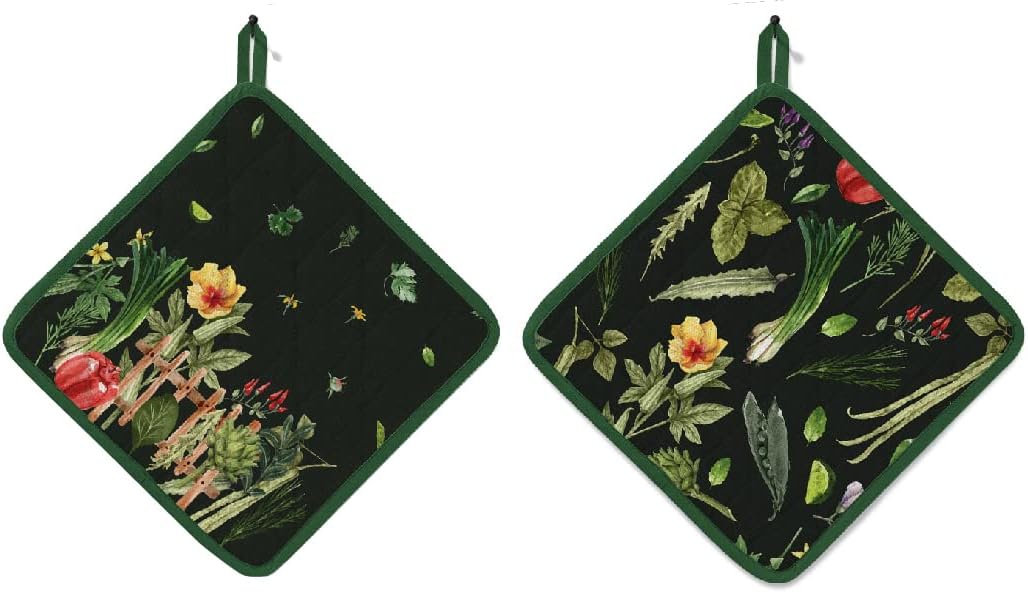 AMOUR INFINI Pot Holders Heat Resistant Cotton Set of 2 Nonslip 8"x8" Inch Hot Pads for Kitchen, BBQ, Baking & Cooking with Hanging Loops (My Garden)