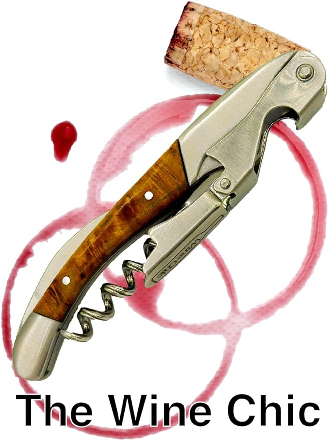 The Wine Chic Premium Professional Corkscrew Wine Opener with Elegant Wood Handle, Manual Wine Key with Foil Knife and Cap Bottle Opener for Bartenders, Waiters and Sommeliers