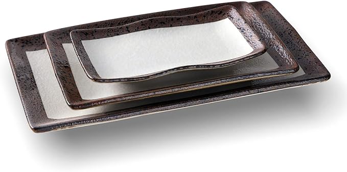 Stone Lain Lucy Porcelain 3-Piece Rectangle Serving Plate Set, Beige