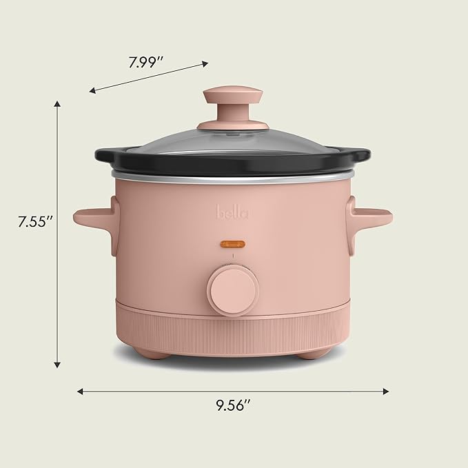 bella 1.5 Qt Slow Cooker with 3 Heat Manual Control, Ceramic Nonstick Coating, Dishwasher Safe Stoneware Pot and Tempered Glass Lid, Tangle Free Cord Wrap & Cool Touch Handles, Blossom