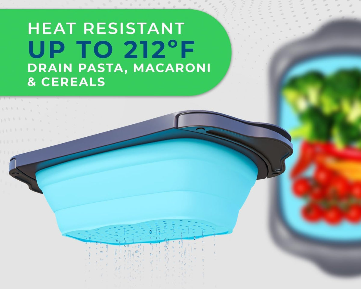 XL Large Kitchen Strainer by Comfify - Collapsible Silicone Over - The-Sink Colander with Extendable Handles - Use with Pasta, Fruit, Berries & Veggie - 6 Quart - Blue