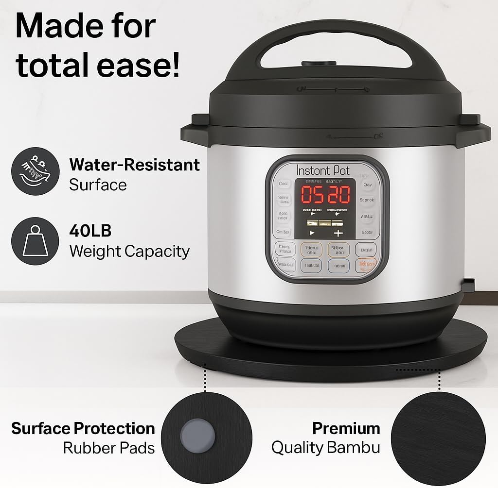 Ibyx Elegant Round Sliding Tray for Your Pressure Cooker, Air Fryer & Heavy Kitchen Appliances - Sturdy, Slides Easily from Under The Cabinet (Natural, 16β)