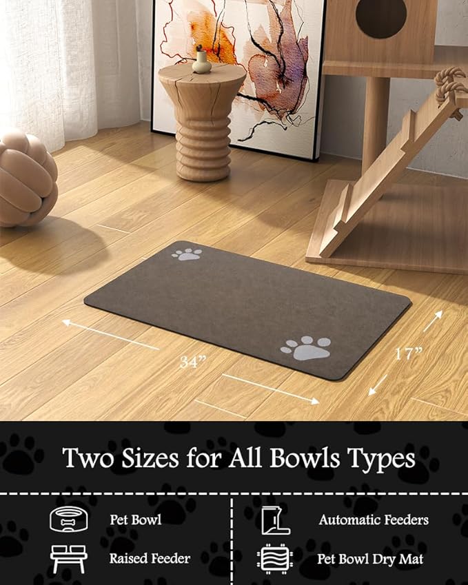 Pet Feeding Mat-Absorbent Dog Mat for Food and Water Bowl-No Stains Quick Dry Water Dispenser Mat-Dog Accessories Pet Supplies-Bowl for Messy Drinkers(Brown,17"x34"