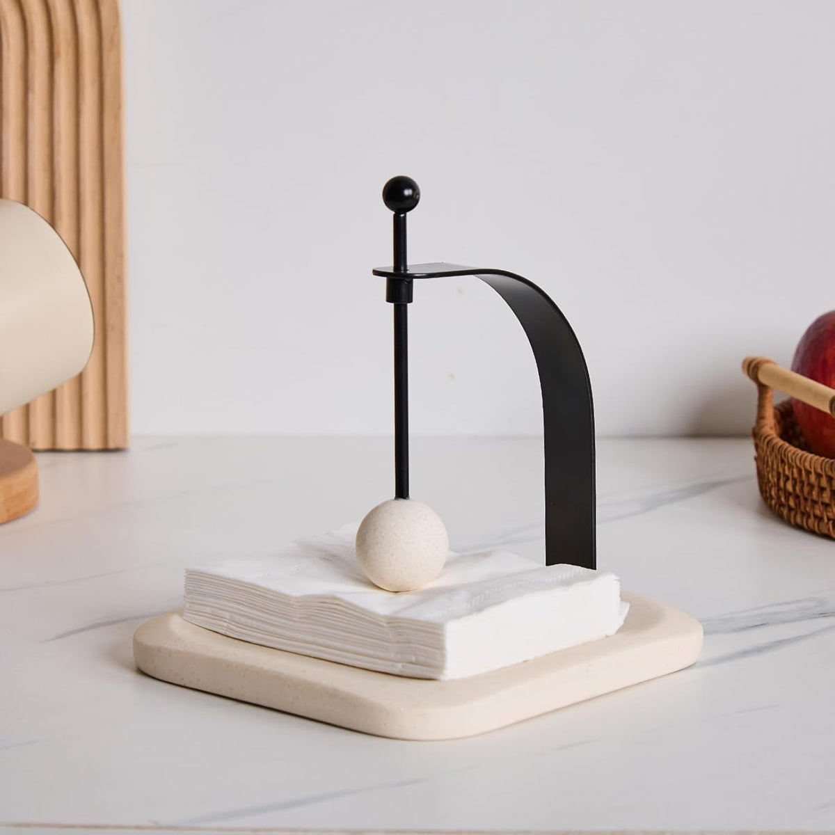 Beige Sand Stone Napkin Holder - Decorative Square Paper Napkin & Towel Holder for Kitchen, Restaurant, Bathroom - Durable Resin Table Organizer - Stylish Home Gift