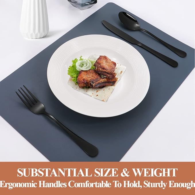 Lazycorner 50 Pcs Black Silverware Set for 10, Mirror Polished Flatware Set Stainless Steel Fork Knife Spoon, Food Grade Eating Utensils Sets, Reusable Silverwear Cutlery Set, Dishwasher Safe