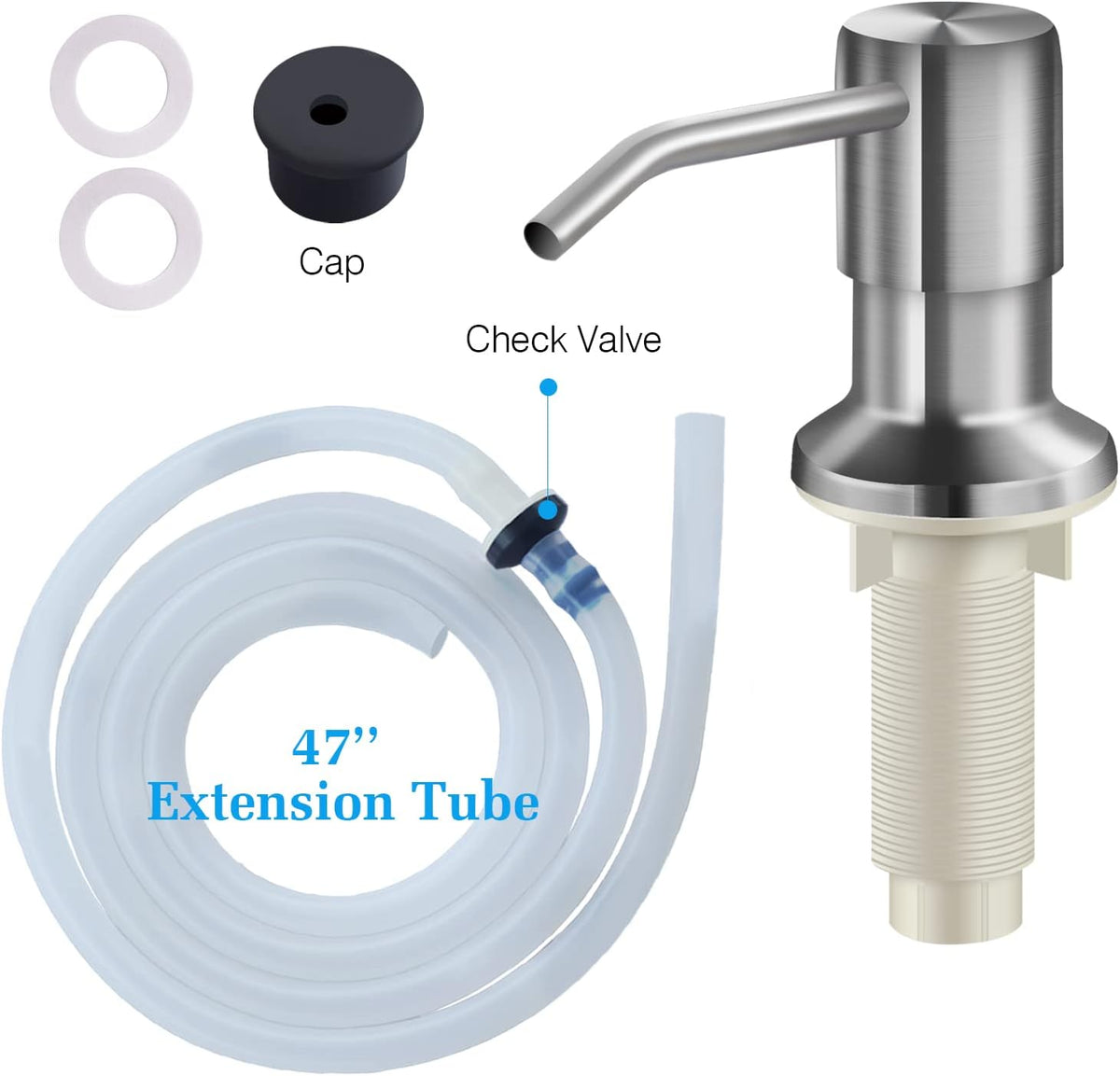 Soap Dispenser for Kitchen Sink and Extension Tube Kit, Stainless Steel SoapDispenser with 47 Inches Tube Connects Directly to Soap Bottle, Hand and Dish Soap Dispenser Pump (Brushed Nickel)