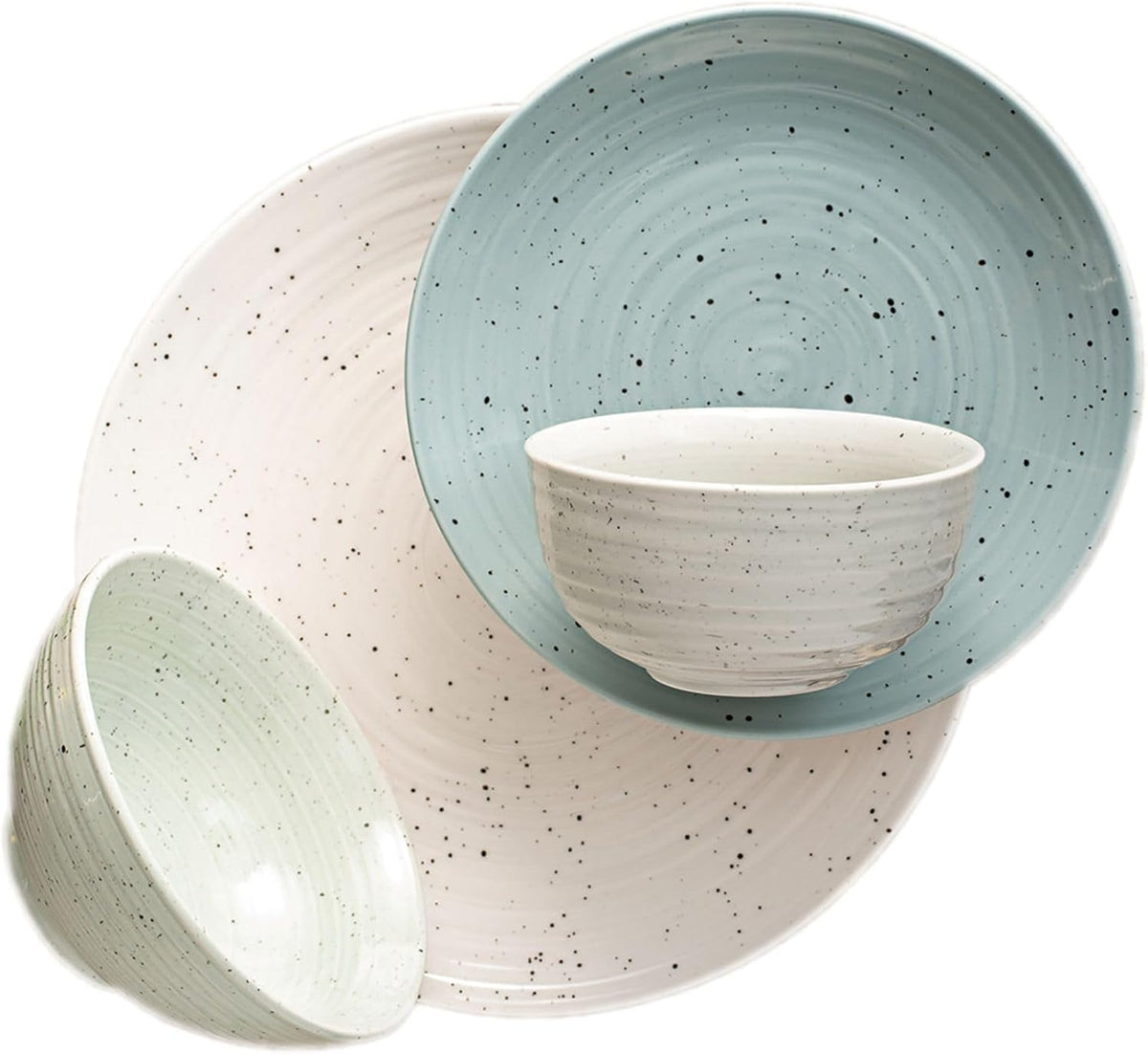 Sango Siterra Artist's Blend 16-Piece Stoneware Dinnerware Set – Service for 4, Mixed Glossy Finish with Unique Speckled Design, for Everyday Dining & Entertainment, Dishwasher & Microwave Safe