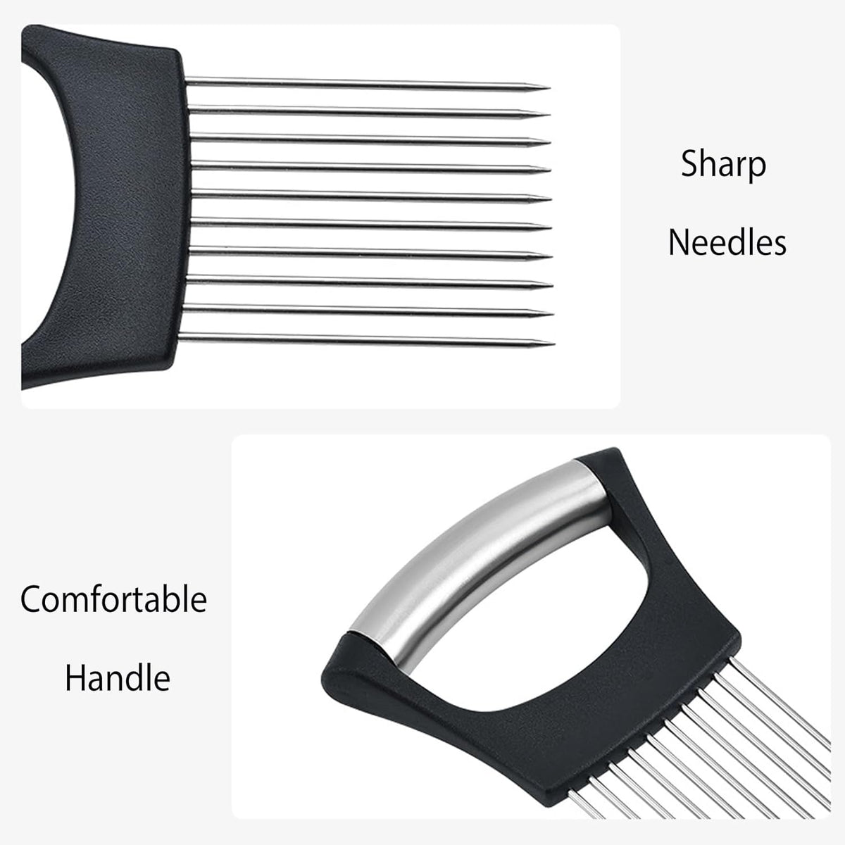 Stainless Steel Onion Slicer Holder, Onion Holder for Slicing & Onion Cutter, Tomato Slicer for Vegetables (Onions, Tomatoes, Potatoes, Avocados, Eggs), Kitchen Slicing Assistant Tool (A-2 PCS)