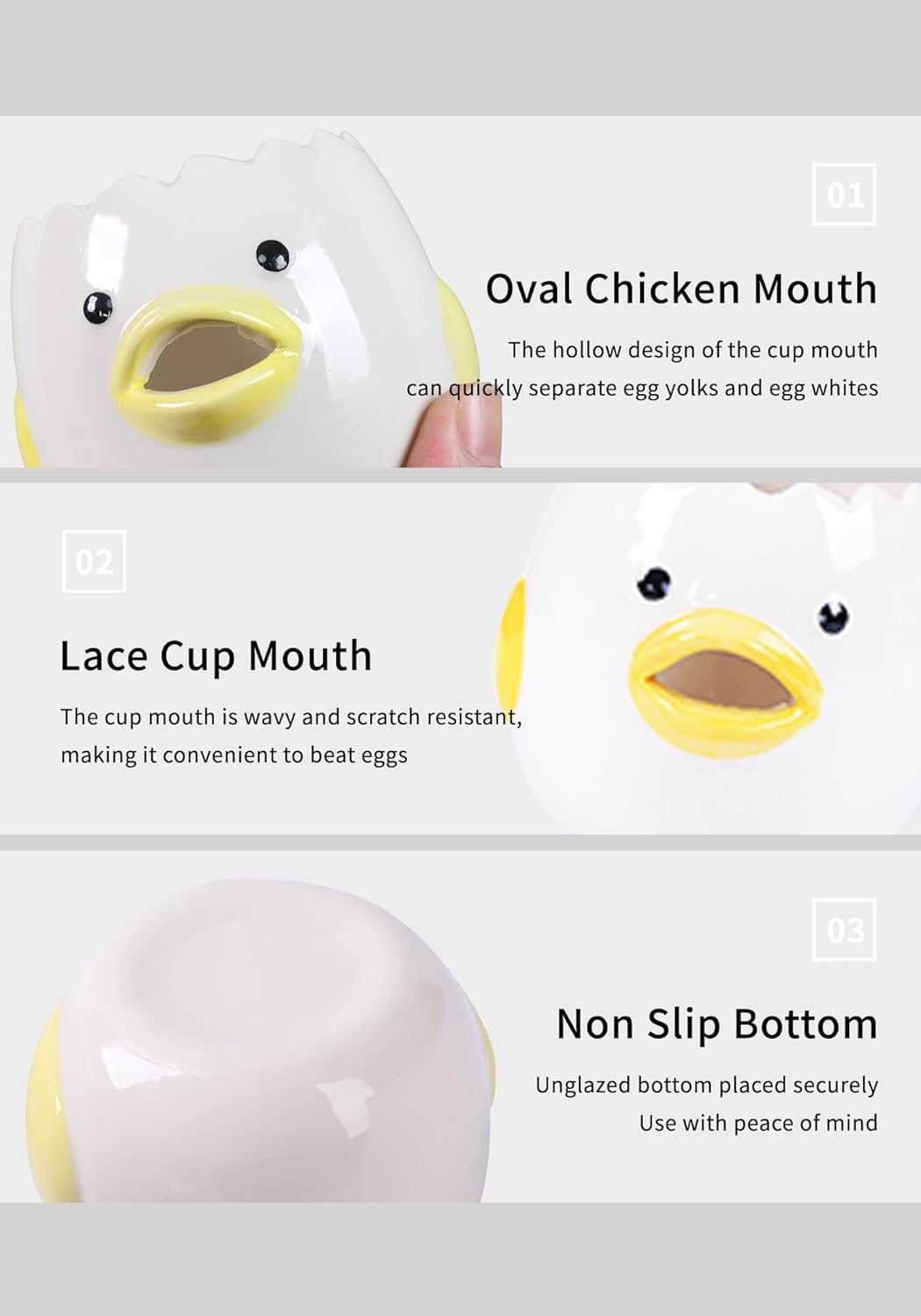 2 Pack Cute Egg Separator, Ceramics Vomiting Chicken Egg Yolk Egg White Separator, Little Chick Small Egg Filter Splitter,Dishwasher Safe