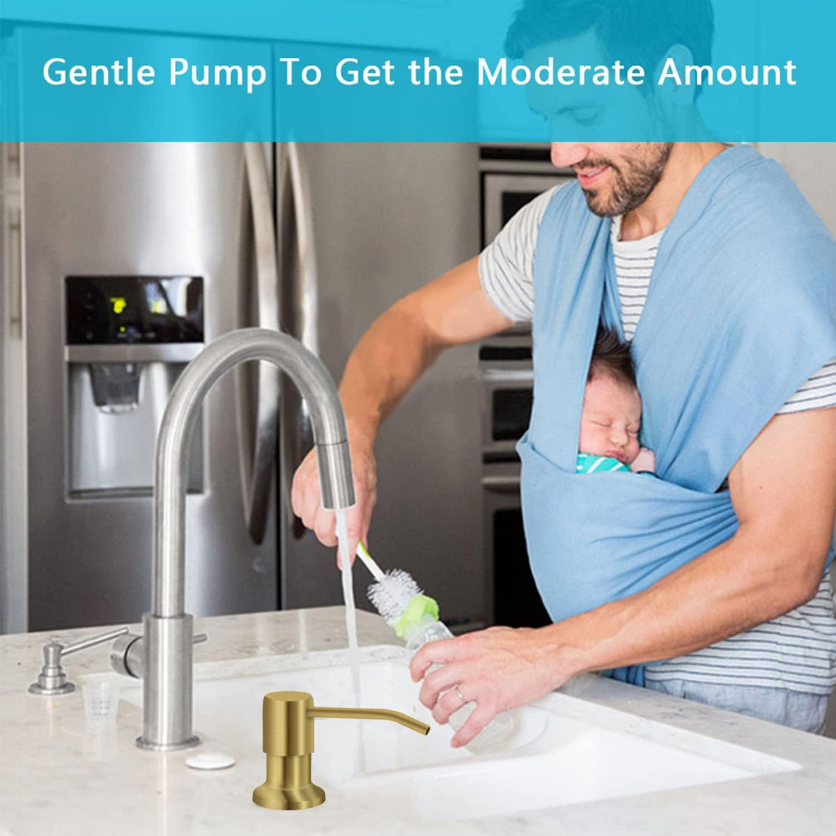 Soap Dispenser for Kitchen Sink, Kichen Sink Soap Dispenser, 47" Extension Tube kit, Under Sink Soap Dispenser Pump, No Need More Refills, Good Suction Power, Golden