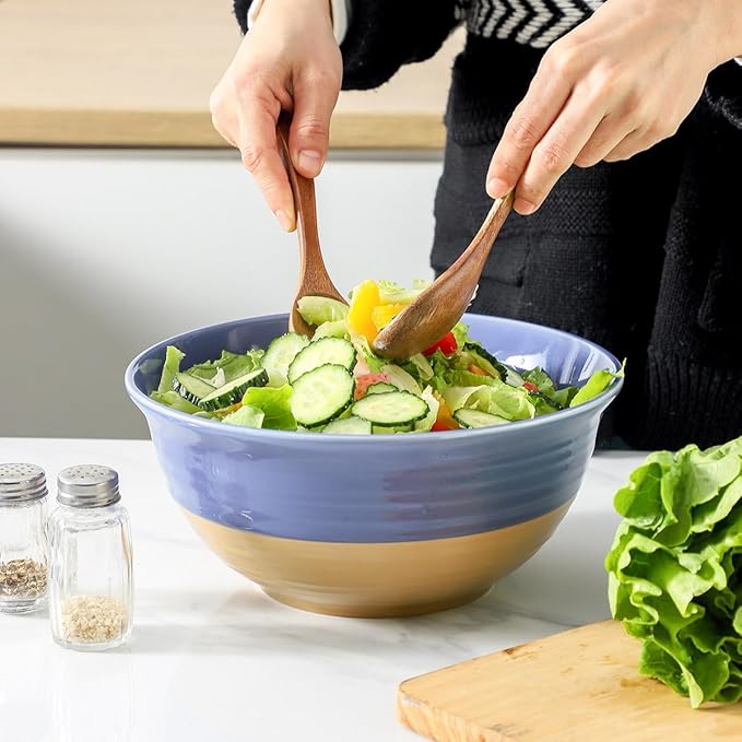 Hasense Salad Bowls Set of 2, 9 Inch Purple Ceramic Serving & Mixing Bowls - 84 Ounce, Microwave Safe: Perfect for Entertaining, Cooking, Baking & Dinner Plates
