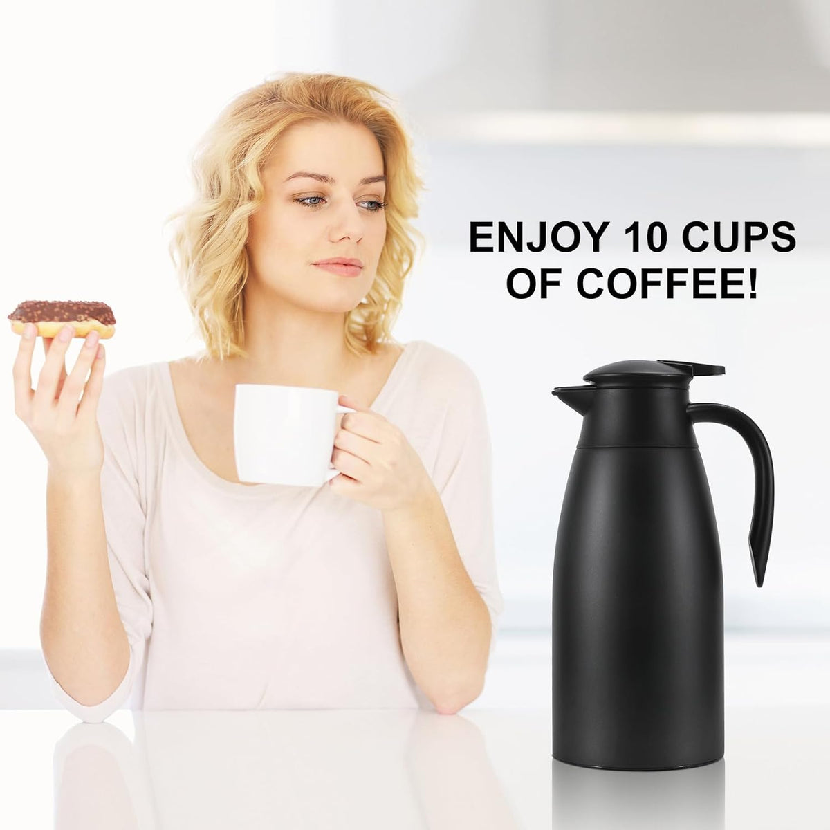 70 oz Thermal Coffee Carafe, Updated Insulated Stainless Steel Coffee Carafes for Keeping Hot Coffee & Water Hot Beverage-12Hours, Double Walled Vacuum Coffee Carafe (2black)