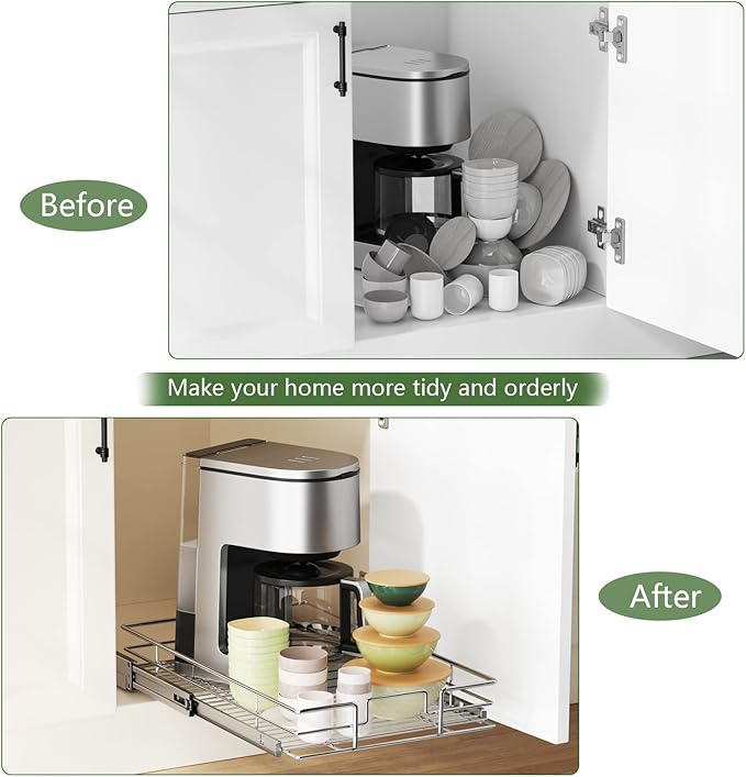 LOVMOR Pull Out Cabinet Organizer 7½" W x 21½" D, Kitchen Cabinet Pull Out Shelves Slide Out Storage
