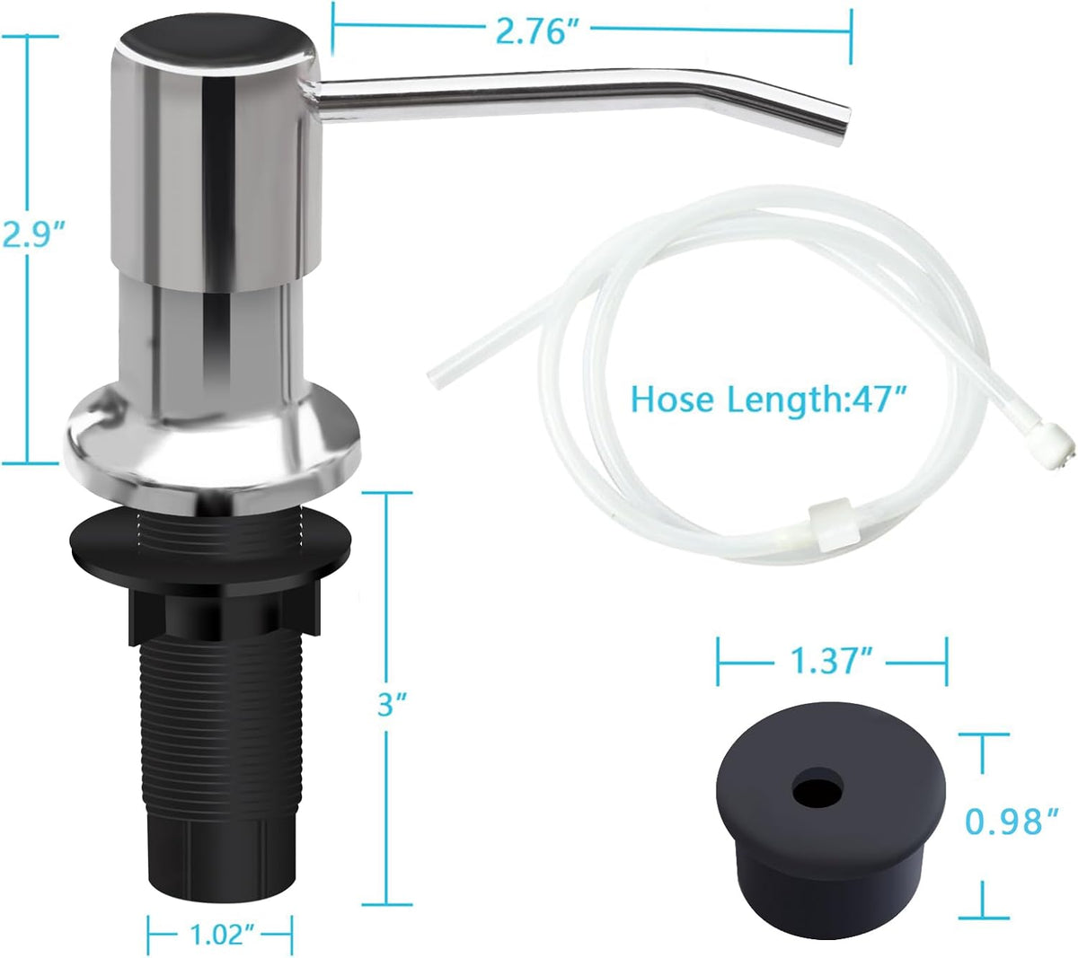 Soap Dispenser for Kitchen Sink, Kichen Sink Soap Dispenser, 47"" Extension Tube kit, Under Sink Soap Dispenser Pump, No Need More Refills, Good Suction Power, Chrome