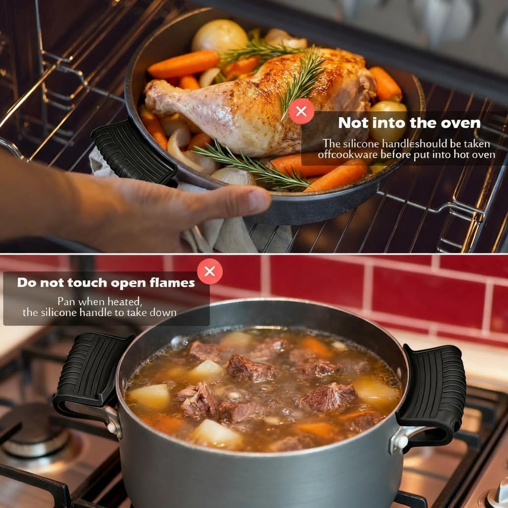 2 Pairs of Silicone Assist Handle Holder,Cast Iron Pan Skillet Handle Covers Soup POTS Pot Handle Holders,Handle Protectors Non-Slip Pot Holder Sleeve,Frying pan Casserole Oven Tray Cookware