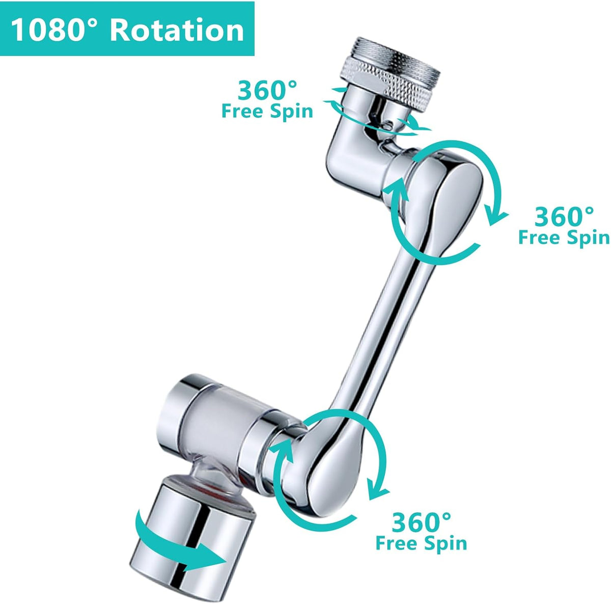 1080°Swivel Faucet Extender with Filter, Sink Water Faucet Aerator Extension in Brass, Swivel Robotic Arm Bathroom Faucet Extender, Kitchen Rotating Extension with 2 Mode Splash