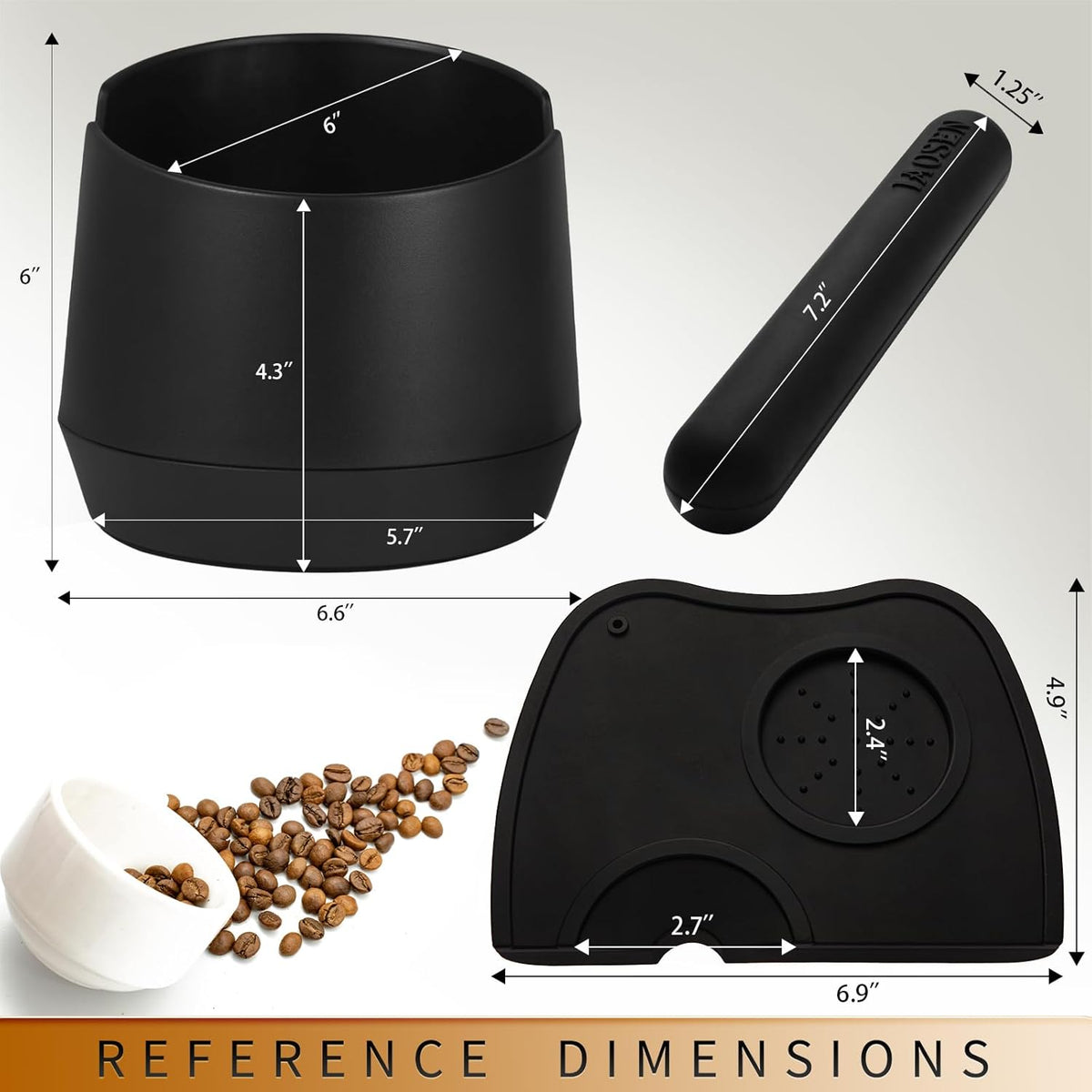 6 Inch Extra Large Capacity Design Espresso Knock Box Tamping Mat Espresso Machine Accessories Set of 2 with Removable Knock Bar and Anti-Slip Base for Home Office Barista Tools for Bar Shop