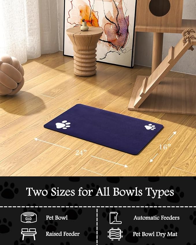 Pet Feeding Mat-Absorbent Dog Mat for Food and Water Bowl-No Stains Quick Dry Water Dispenser Mat-Dog Accessories Pet Supplies-Bowl for Messy Drinkers(Navy,16"x24"