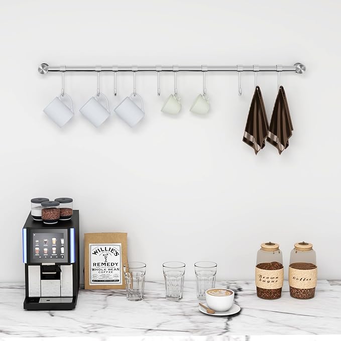 Kitchen Utensil Rack 2 Pack, 20.9 Inch Pots and Pans Hanging Rack Wall Mounted, 304 Stainless Steel Lid Cooking Utensil Hanger
