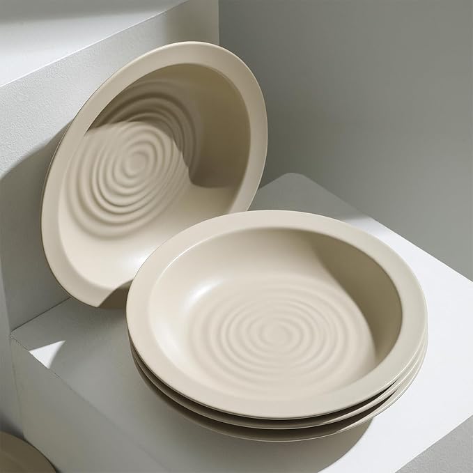 Stone Lain Orbit 24-Piece Dinnerware Set Stoneware, Plates and Bowls Set, Pasta Bowls, Microwave and Dishwasher Safe, Dish Set for 8, Beige