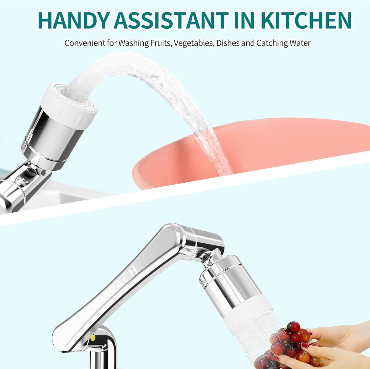 1440° Rotating Faucet Extender, Brass Multifunctional 1080°+ 360° Swivel Extension Robotic Arm Sink Aerator for Kitchen/Bathroom, 2 Water Outlet Modes, Silver