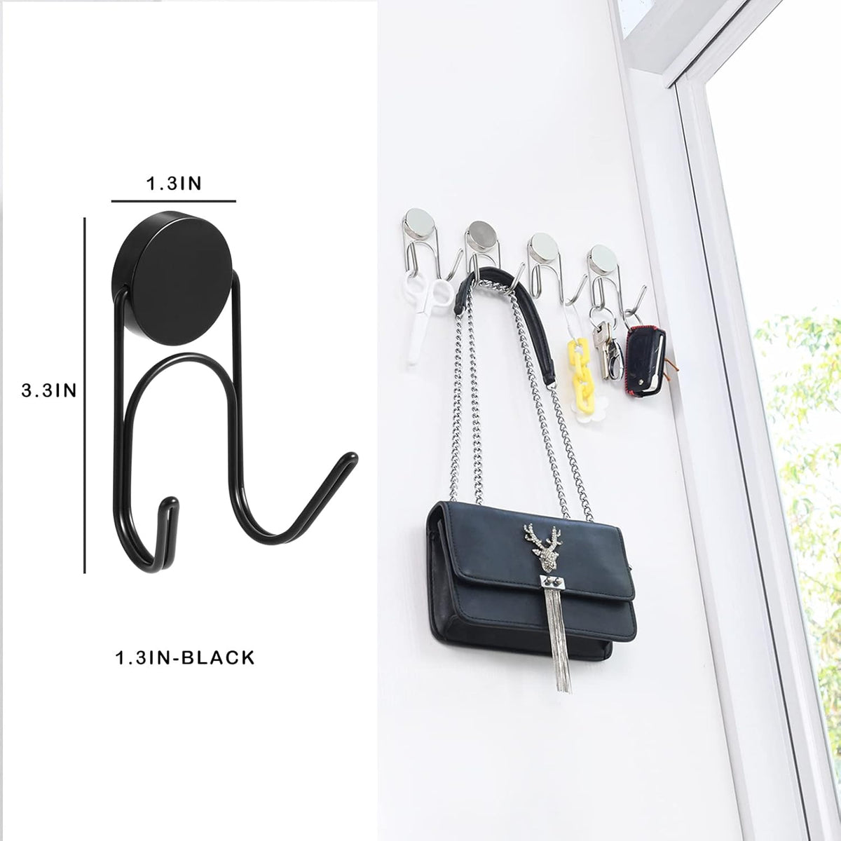 Magnetic Hooks 304 Stainless Steel Hooks Heavy Duty Magnets Hanging Hooks for Refrigerator Grill Toolbox Outdoor,Cruise Essentials Camper Accessories,8pack(Black,1.1in-2 40Lbs)