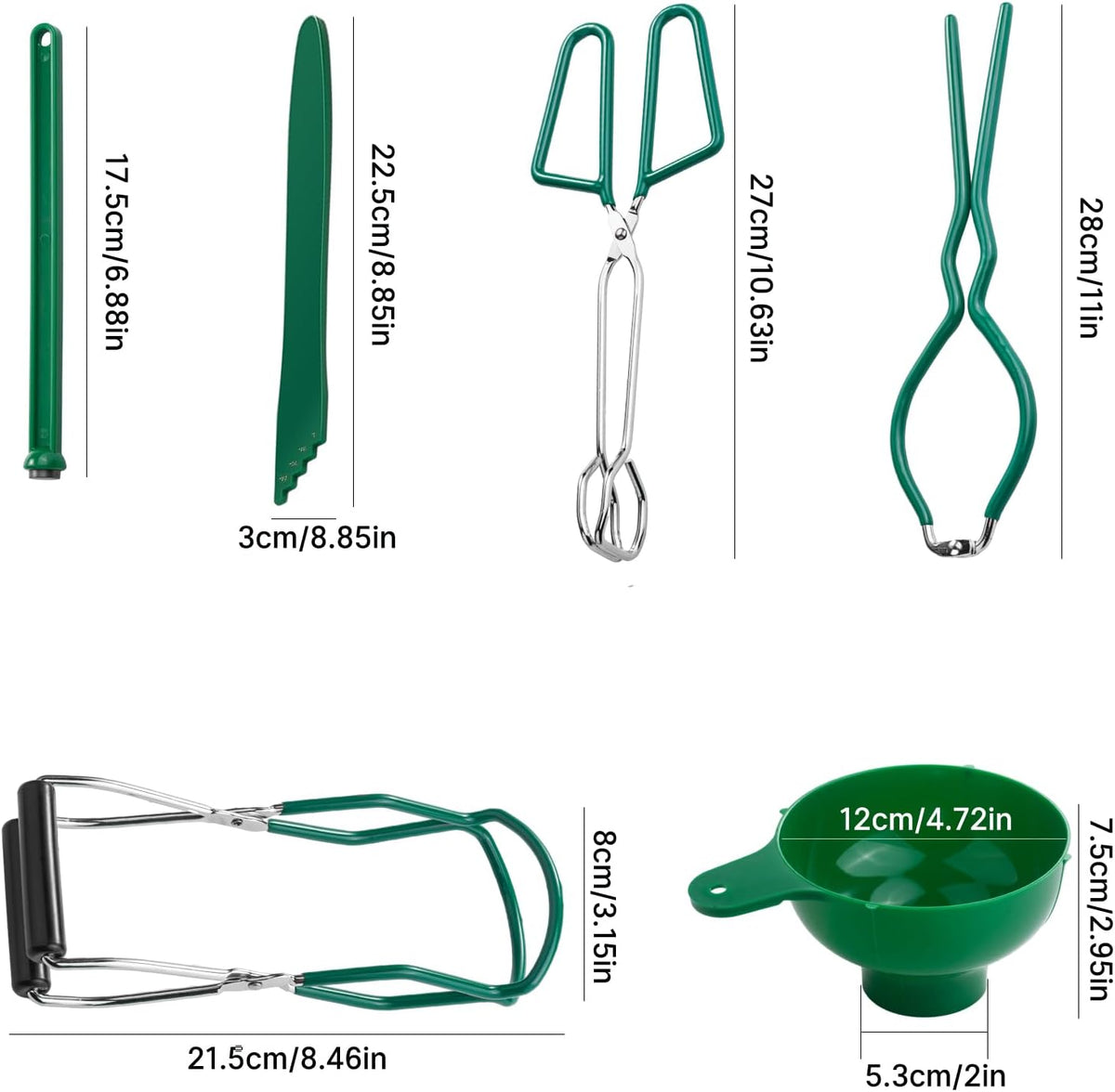 Canning Supplies Set - 6 Essential Tools for Canning Enthusiasts and Beginners - - Mason Jar Lifter, Funnel & Wrench, Tongs, Bubble Popper, Magnetic Lid Lifter for Water Bath & Pressure Canner