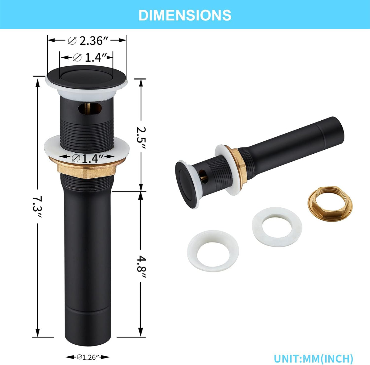 CREA Bathroom Sink Drain, Bathroom Sink Stopper with Drain Hair Catcher Pop Up Drain 1 1/2" for Bathroom Vanity Kitchen Sink with Overflow, Matte Black