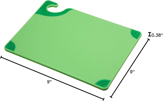 San Jamar Saf-T-Grip Plastic Cutting Board with Safety Hook, 9" x 12" x 0.375", Green, (Pack of 6)
