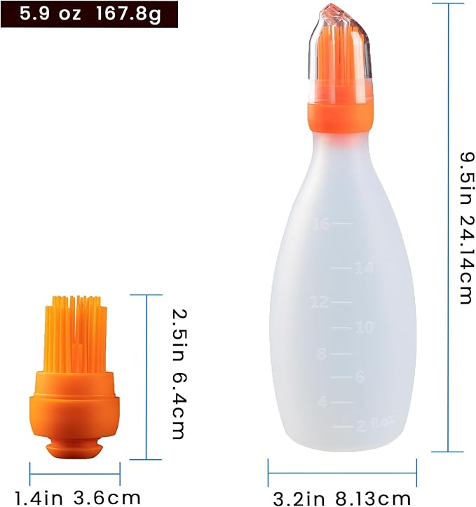 Silicone Pastry Brush, All-in-One Silicone Basting Brush with Sauce Bottle, Heat Resistant BBQ Accessories and Cooking Gadgets, BPA-Free Oil Dispenser for Cooking, Baking, Grilling (Orange)