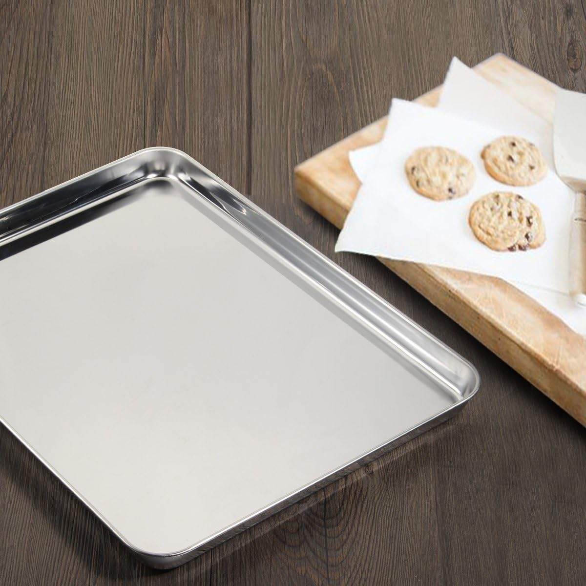 Baking Sheet Set of 4, Yododo Cookie Sheets Metal Stainless Steel Tray Baking Pans, Rectangle Size 16 x 12 x 1 inch, Mirror Polishing & Dishwasher Safe, Non Toxic & Healthy, Rust Free & Easy Clean