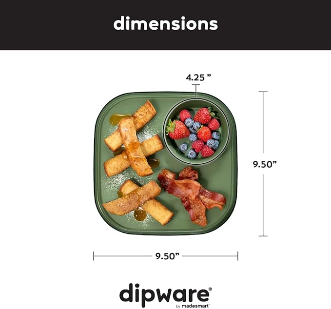Madesmart Dipware Reusable Dining Plate/Serving Tray for Appetizers and Snacks, Food-Safe Appetizer Serving Platter with Removable Dip Bowl, Olive