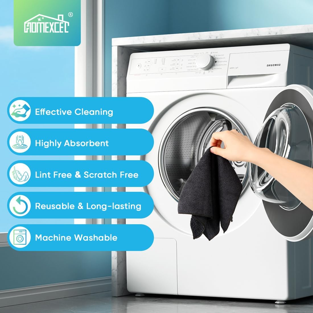 HOMEXCEL Black Microfiber Cleaning Cloth, 12 Pack Premium Microfiber Towels for Cars, Lint Free, Scratch-Free, Highly Absorbent, Reusable Cleaning Rags for Car, Household, Kitchen, Window, 11.5"X11.5"
