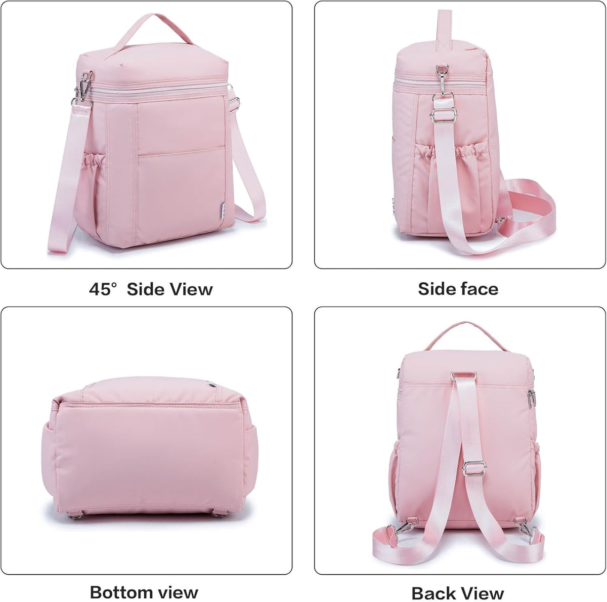 NOL Natural Organic Lifestyle Insulated Lunch Bags for Women Cooler Bag Lightweight Nylon Waterproof Lunch Box For Work (Pink, Large)