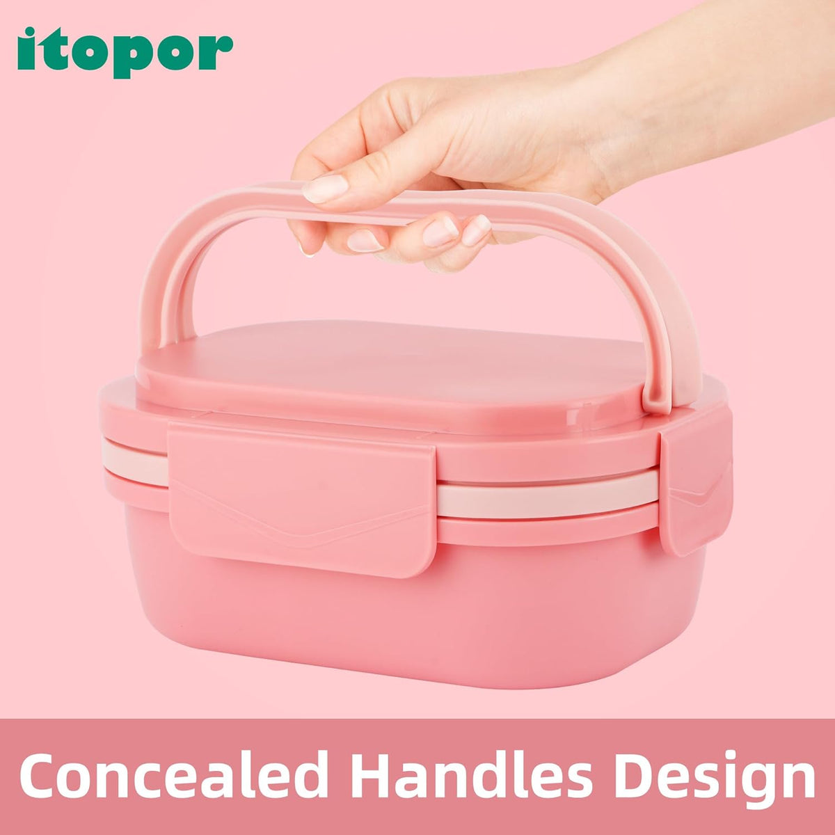 Bento Box Adult Lunch Box with Hidden-Handle, Leak-Proof Lunch Containers for Women & Girls, 2-Layer 5-Compartment 6 Cup with Utensils, Pink