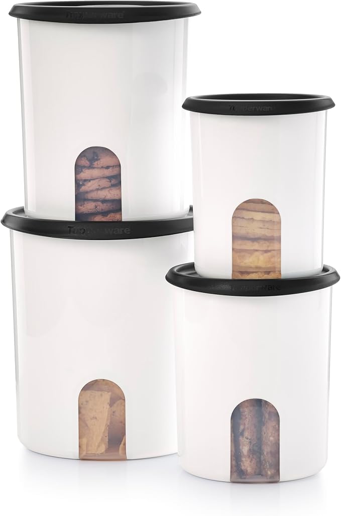 Tupperware One Touch Reminder Canisters 4 Canister Food Storage Set, Dishwasher Safe and BPA Free, (4 Containers, 4 Lids)