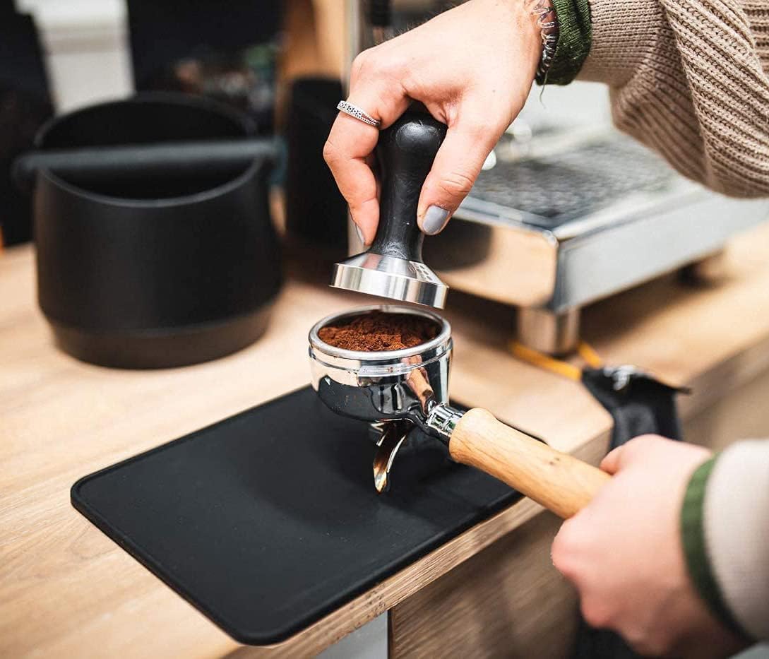Coffee Tamper Mat for Portafilter - Silicone Tamping Pad -Espresso Machine Accessories (Black)