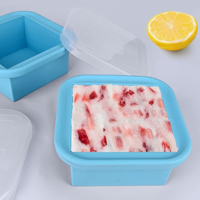 2 Cup Silicone Freezer Trays with Lid 4 Pack Silicone Freezer Molds soup freezer containers Make 4 Perfect Soups, Broths, Stews, Sauces, Curries