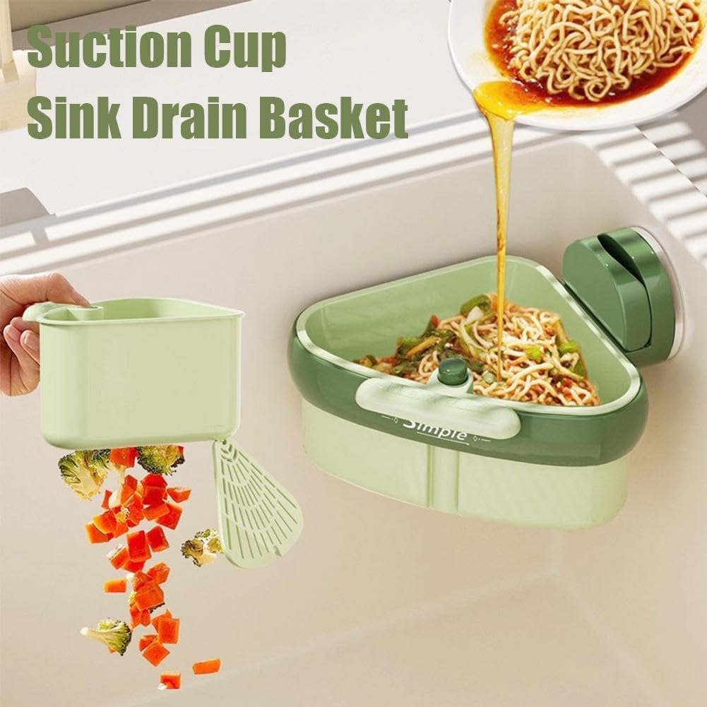 Corner Sink Strainer,2025 New Suction Cup Press Sink Strainer Basket,Automatic Dumping food Waste Catcher for Sink,Faucet Sponge Storage Rack,Corner Sink Trash Catcher for Food Waste (Yellow+Green)