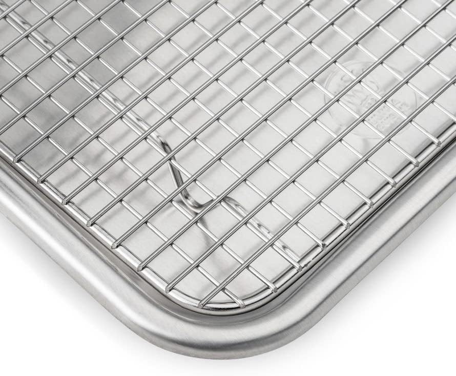 Ultra Cuisine Quarter Sheet Pan with Wire Rack Set - Includes Premium Aluminum Baking Sheet with 100% Stainless Steel Baking Rack, Dishwasher Safe Cookie Cooling Racks with 1/4 Pan Commercial Quality