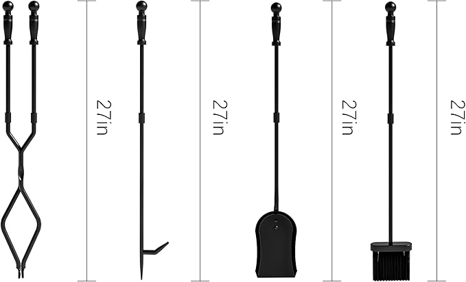 Fire Beauty Fireplace Tools, 5 Pieces Fireside Accessories Fire Kit Set,Woodstove Tools Holder Wrought Iron Handle Indoor Fireset Stand (32 Inches)