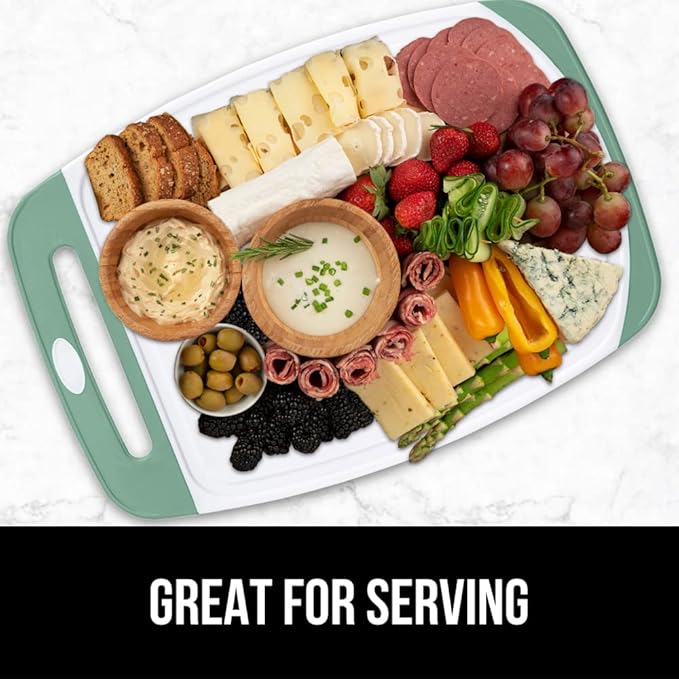 GORILLA GRIP BPA-Free Reversible Kitchen Cutting Board Set of 3, US Designed, Nonporous, Juice Grooves Catch Liquid, Slip Resistant Border, Dishwasher Safe, Durable Large Food Chopping Boards, Mint