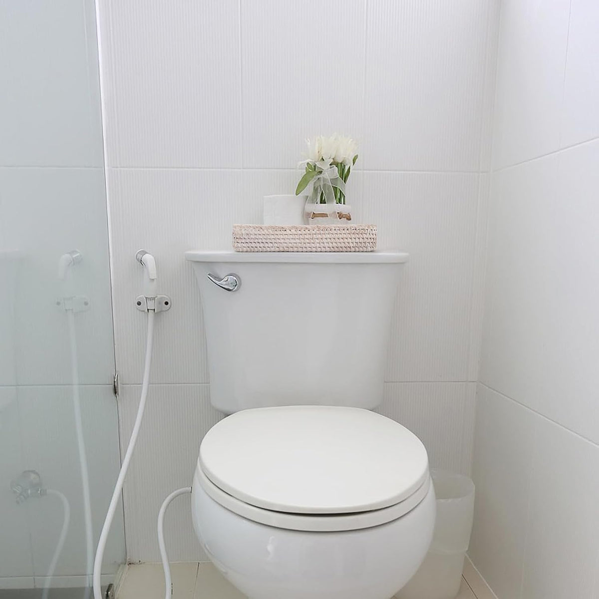 Rattan Bathroom Vanity Tray, Toilet Tank Tray, Toilet Basket Tank Topper, Bathroom Basket for Organizing and Decor (Whitewash, 10.2" x 4.9" x 1.6")