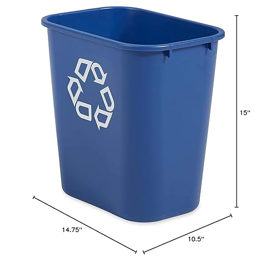 Rubbermaid Commercial Products Deskside Recycling Can, 7-Gallon/28-Quart, Blue Recycling Symbol, Plastic, for Bedroom/Bathroom/Office/Under Desk/Sink, Pack of 4