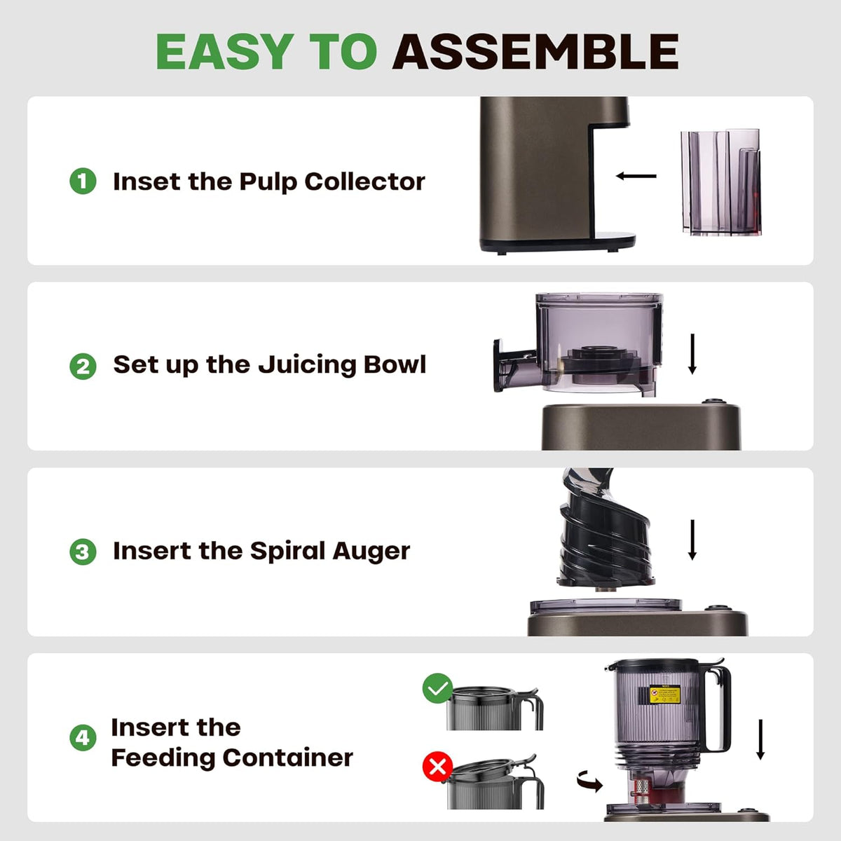 Cold Press Juicer, 5.4" Wide Feed Chute Juicer Machines for Vegetable and Fruit, Slow Masticating Juicer Easy to Clean, Grey