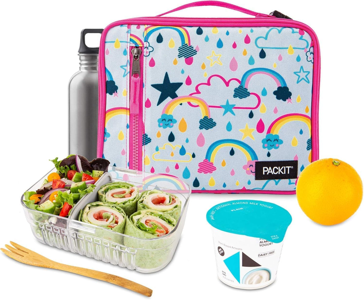 PackIt Freezable Classic Lunch Box, Rainbow Sky, Built with EcoFreeze Technology, Collapsible, Reusable, Zip Closure With Zip Front Pocket and Buckle Handle, Perfect for School Lunches