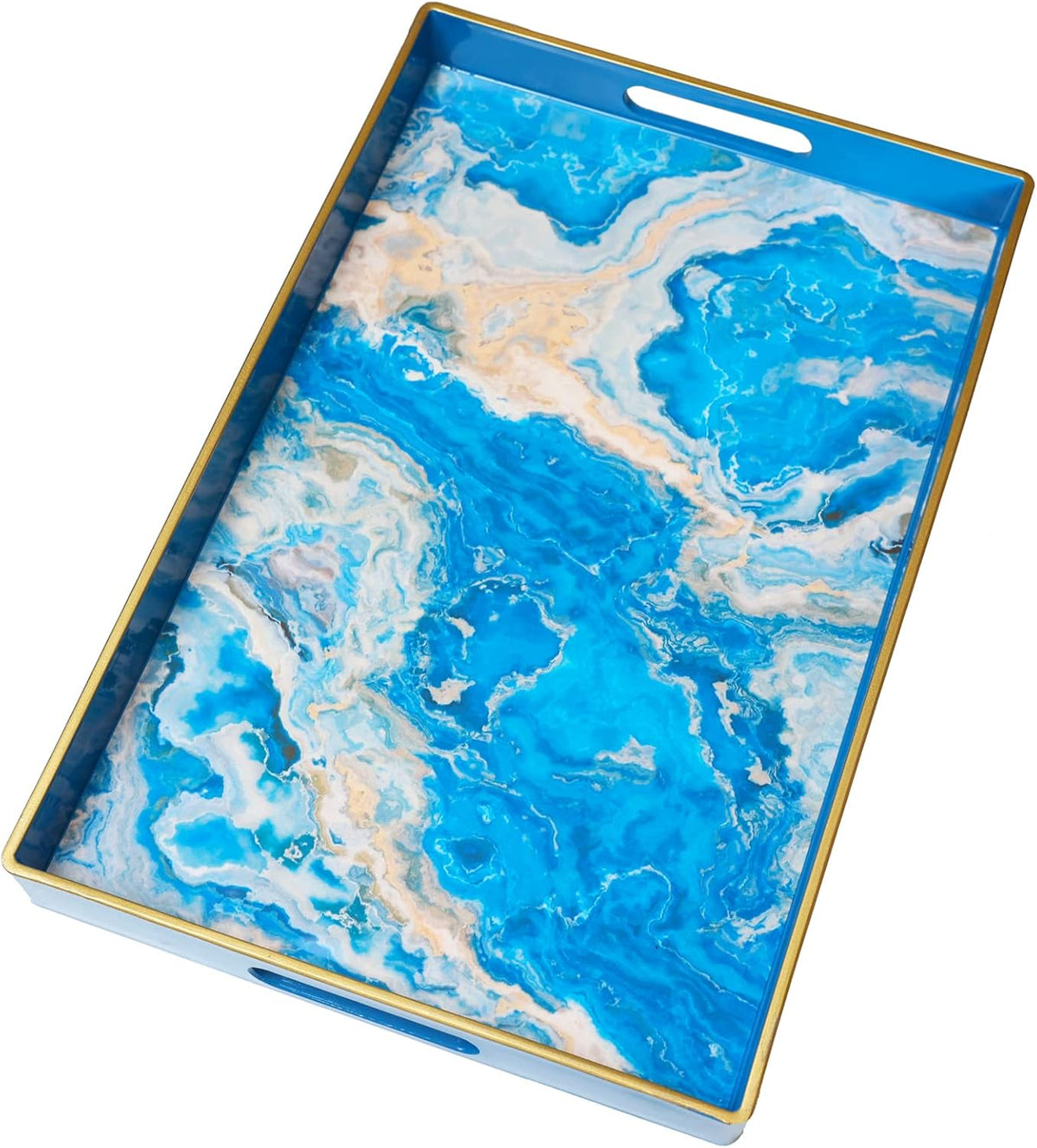 Spsyrine Serving Tray, Plastic Rectangular Coffee Table Tray with Handles, Marble Decorative Tray for Living Room, Ottoman, Bathroom Decor. 15.6” X 10.2" HSRE